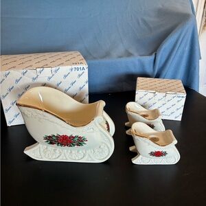 Princess House Cream and Gold Holiday Sleigh Set